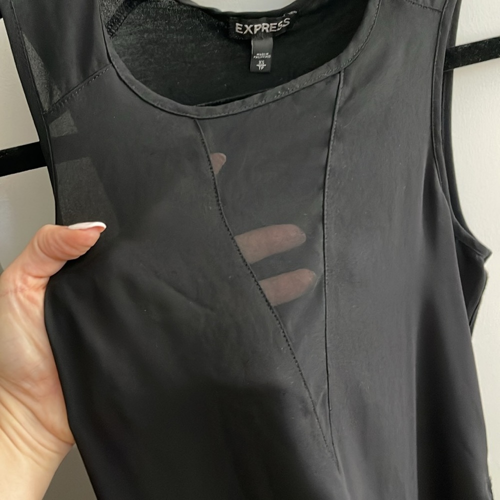 Express women size XS long hem sleeveless tank black top with sheer keyhole